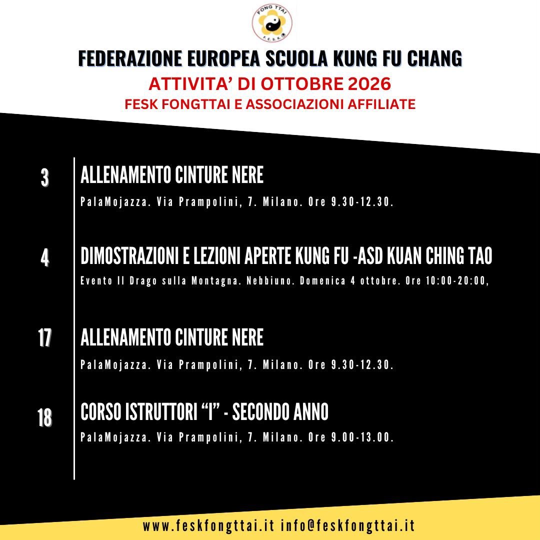 Attività di Ottobre 2026 della Fesk e Associazioni Affiliate.